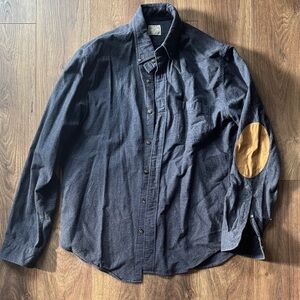 J. Crew Dark Blue Shirt with Tan Elbow Patch